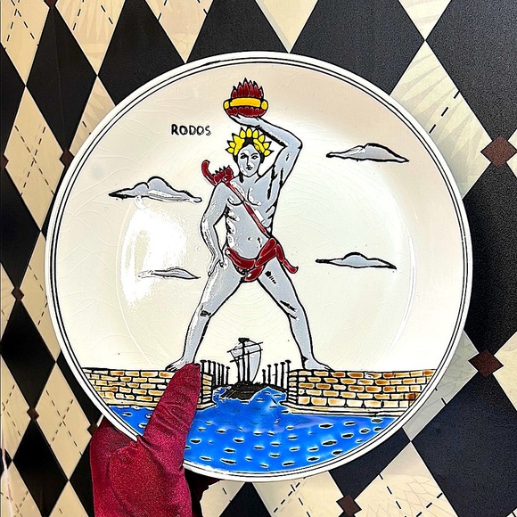 Greek Handmade Decorative Plates – Dakas Rhodes & Manousakis Colossus Set of 2 - Picture 1 of 15